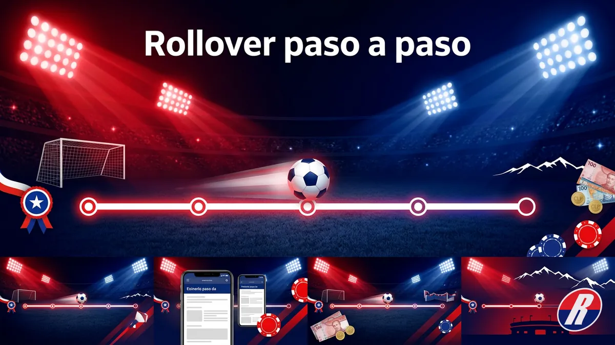 Línea de tiempo del rollover del bono de Rojabet Chile con reflectores de estadio