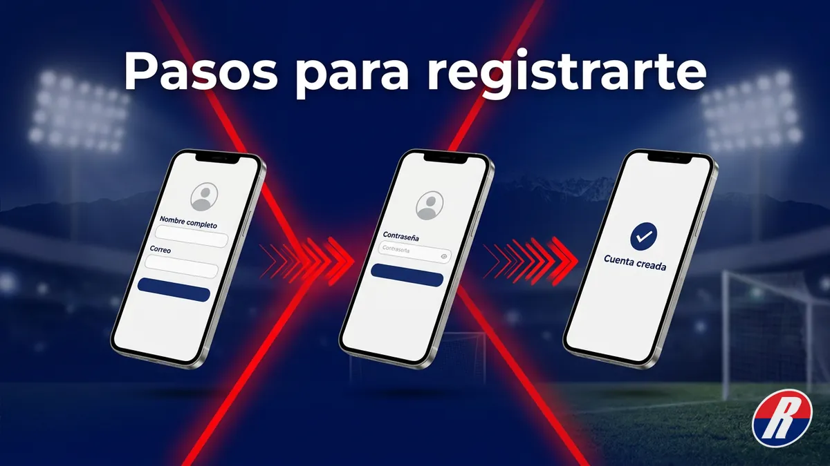 Secuencia de tres pantallas de celular mostrando los pasos del registro en Rojabet, con detalles en rojo y azul